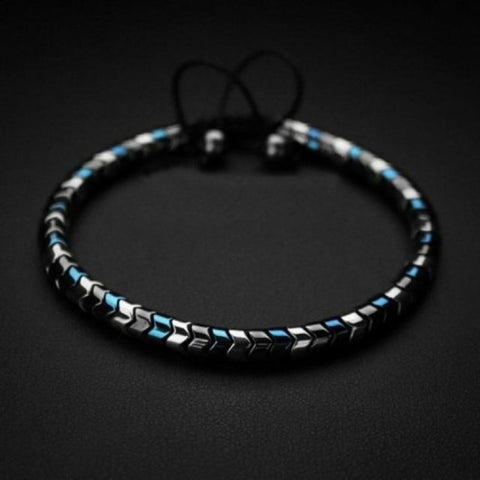 Image of Bracelet Ajustable Homme Maille Luxe - Iguane Argent / Bleu Gris Bracelets