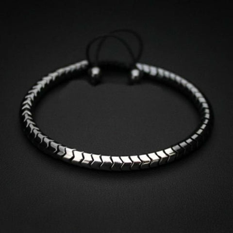 Image of Bracelet Ajustable Homme Maille Luxe - Iguane Argent / Noir Bracelets