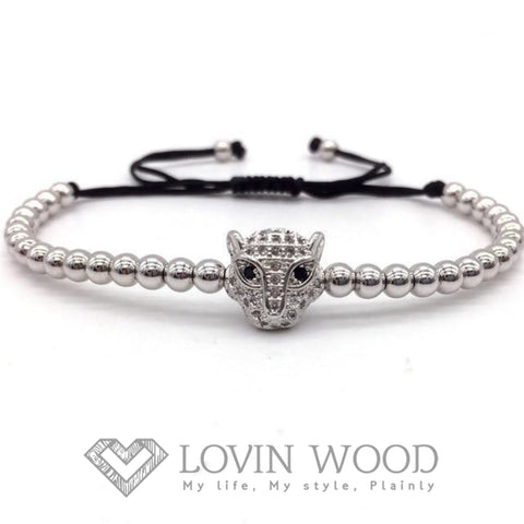 Image of Bracelet Ajustable Perles Tête De Léopard - Pretty S Argent Bracelets
