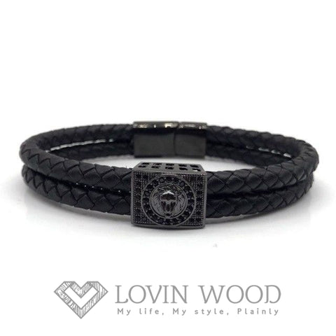 Image of Bracelet Homme Cuir Lion - Wild B Noir / Double Tresse Ronde Bracelets