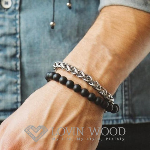 Image of Ensemble Bracelets Perles Noires - Enchained Modele I Bracelets